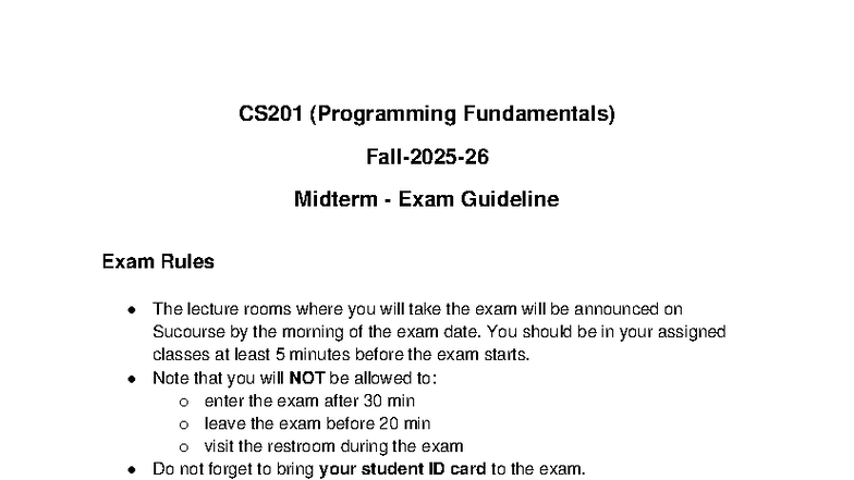 CS201 Midterm Exam Guidelines: Rules & Question Types - Studocu