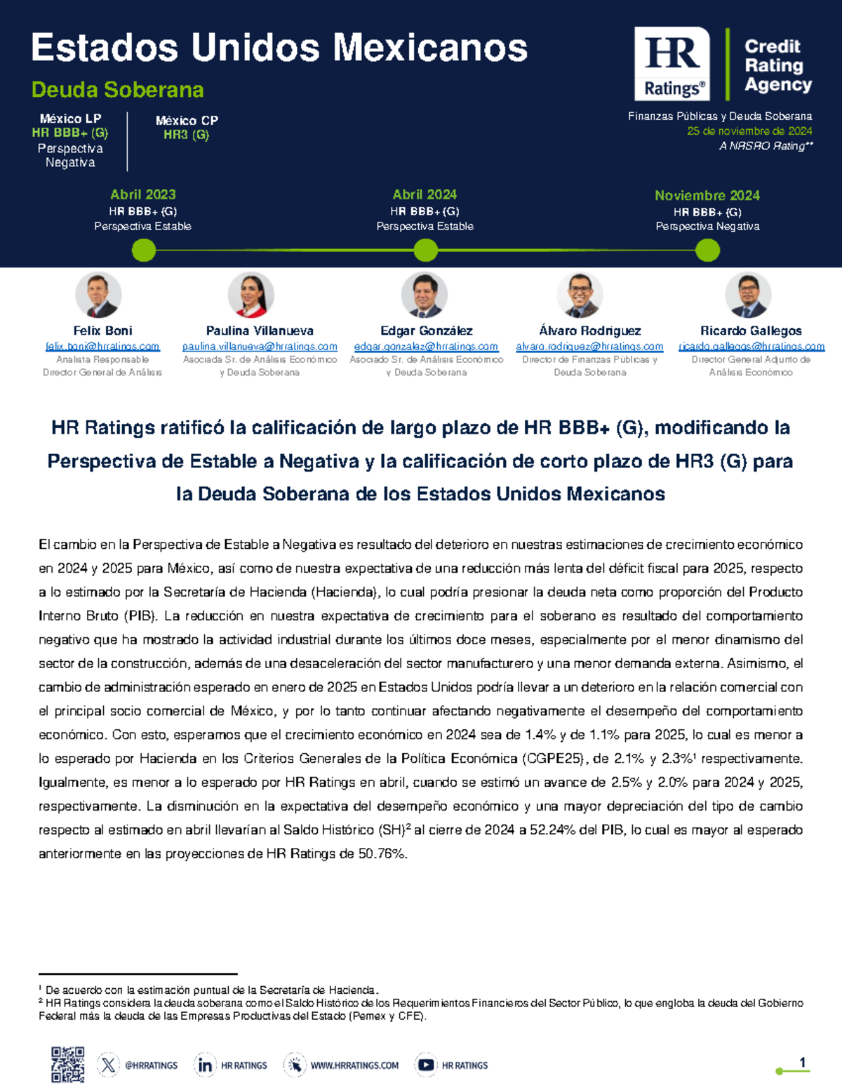 HR Ratings - Finanzas Públicas y Deuda Soberana 25 de noviembre de 2024 ...