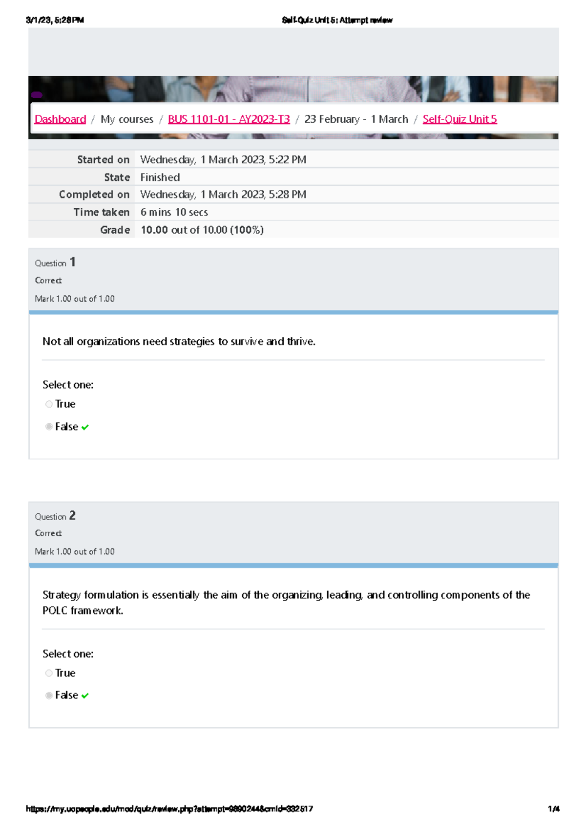 Self-Quiz Review for Unit 5 - BUS 1101-01 (AY2023-T3) - Studocu
