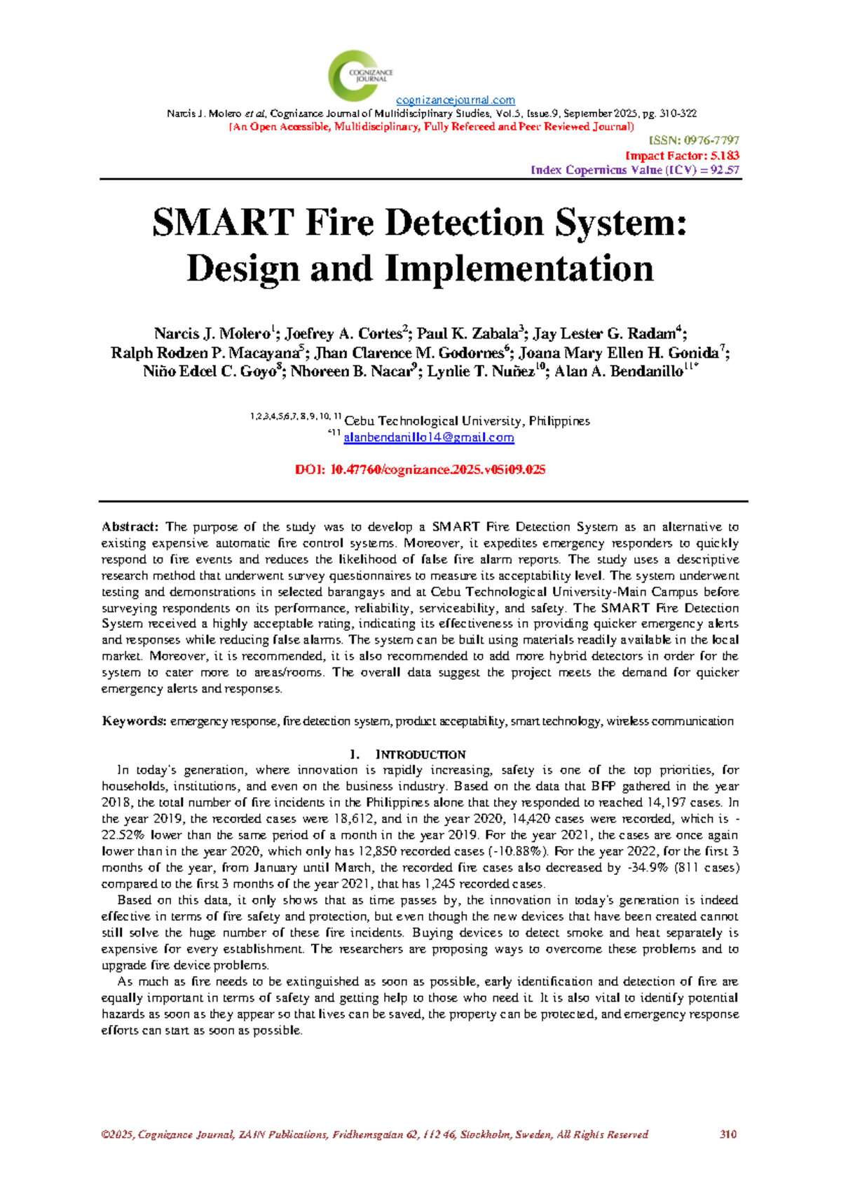 SMART Fire Detection System: Design & Implementation (CTU 2025) - Studocu