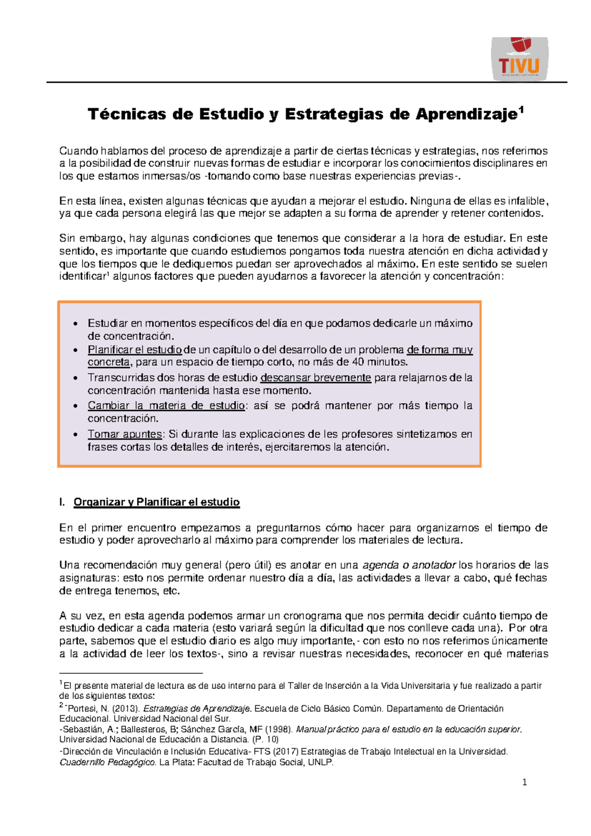Técnicas de Estudio y Estrategias de Aprendizaje - Taller Universitario ...