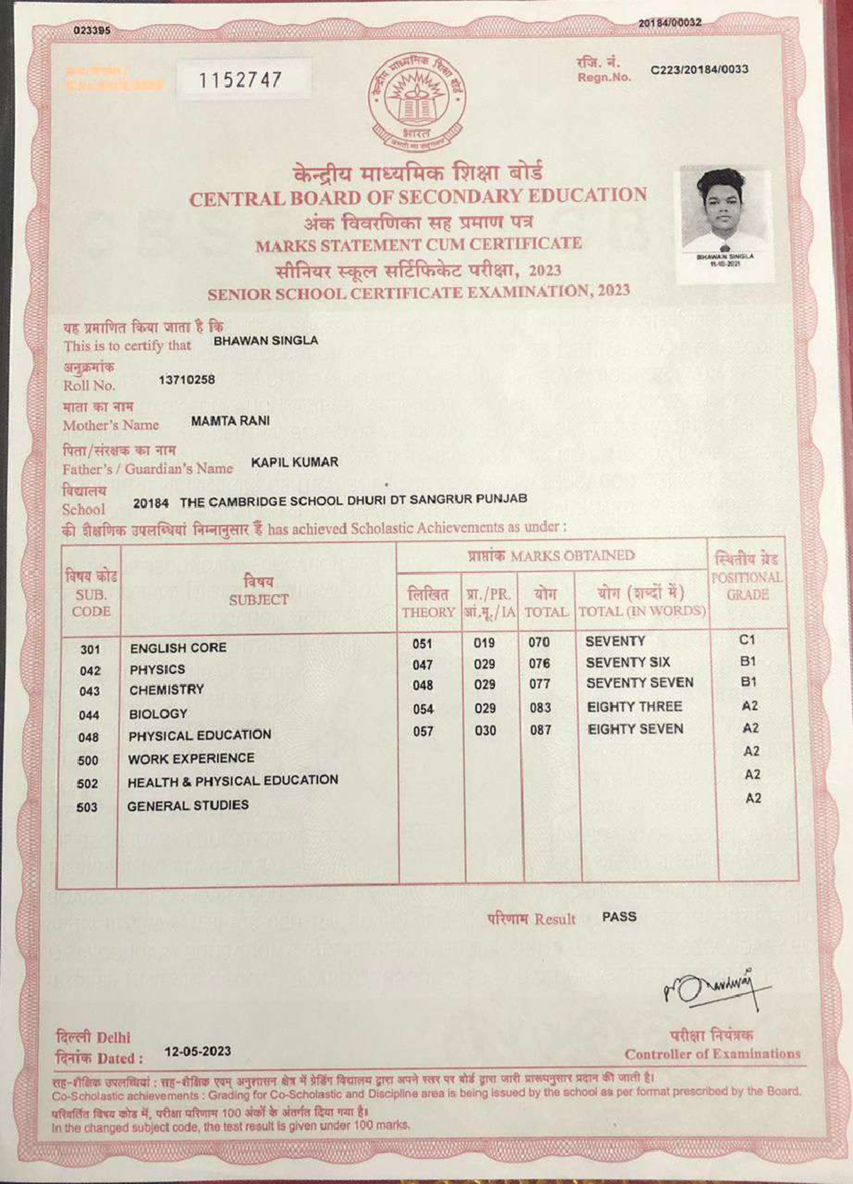 Senior School Certificate Exam 2023 - Marks Statement (023395) - Studocu