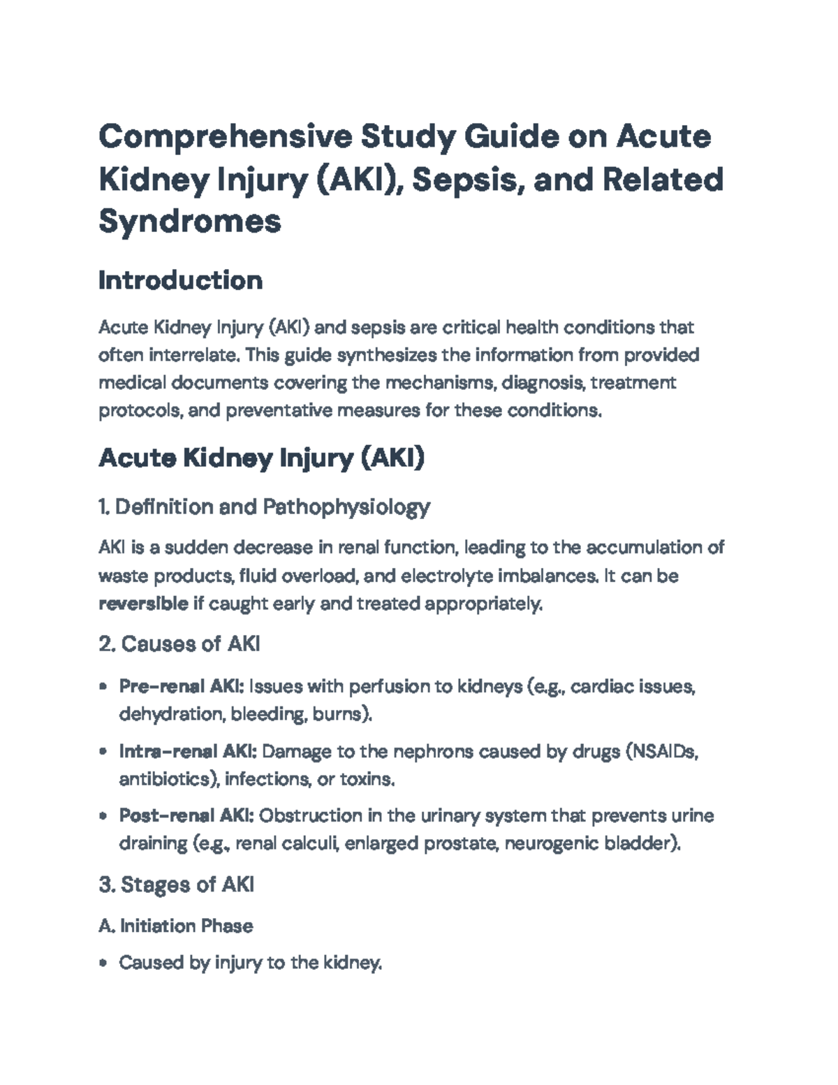 Comprehensive Study Guide: AKI & Sepsis Management Essentials - Studocu