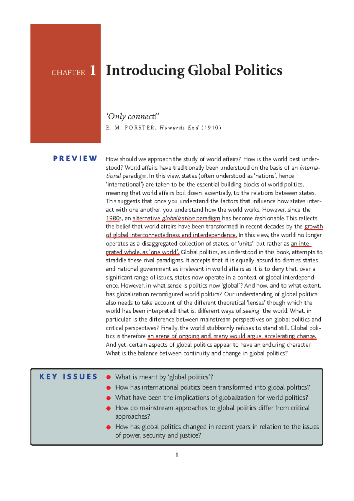 CHAPTER 1: Introduction to Global Politics - Key Concepts and Theories ...