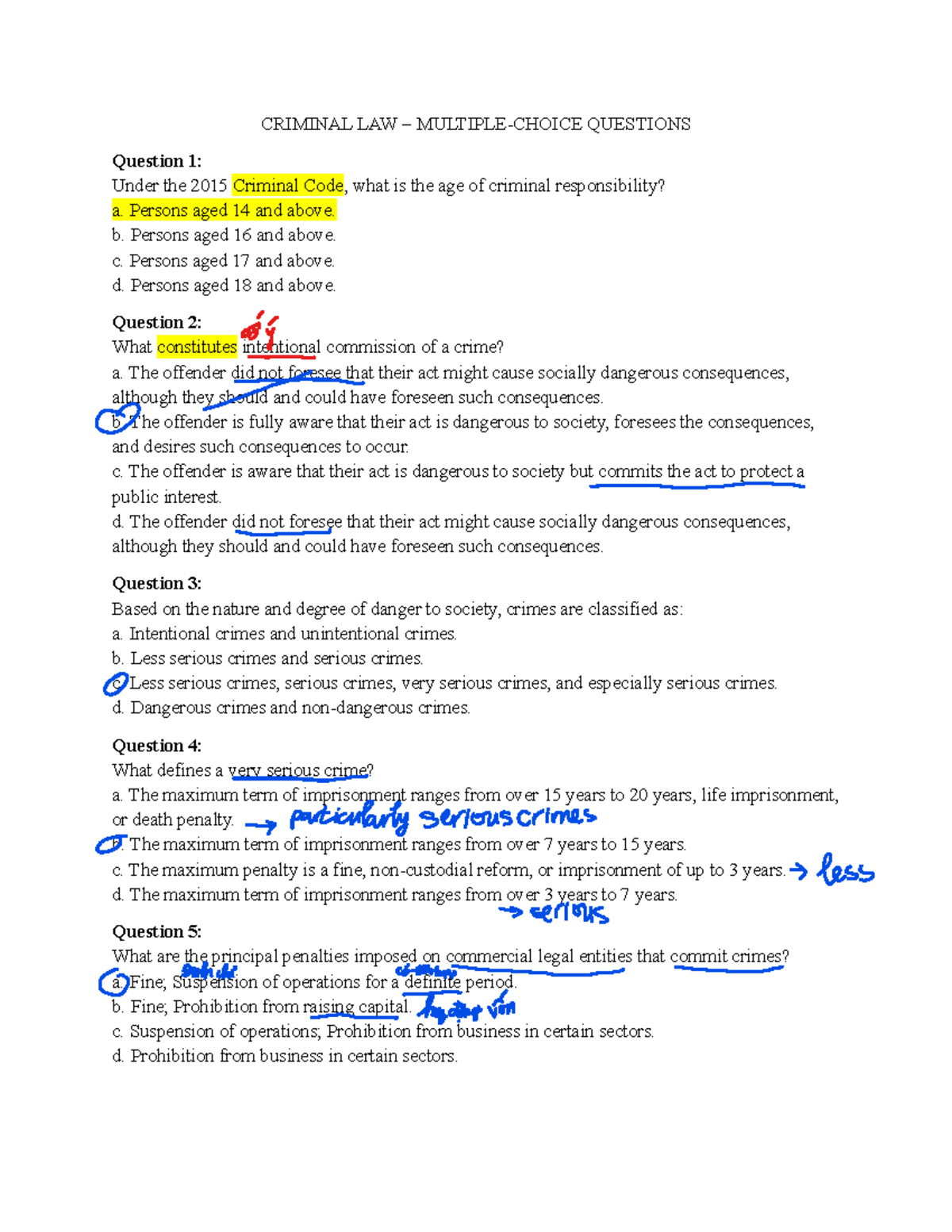 MCQs in Criminal Law (CRIM 101) - Key Questions and Concepts - Studocu
