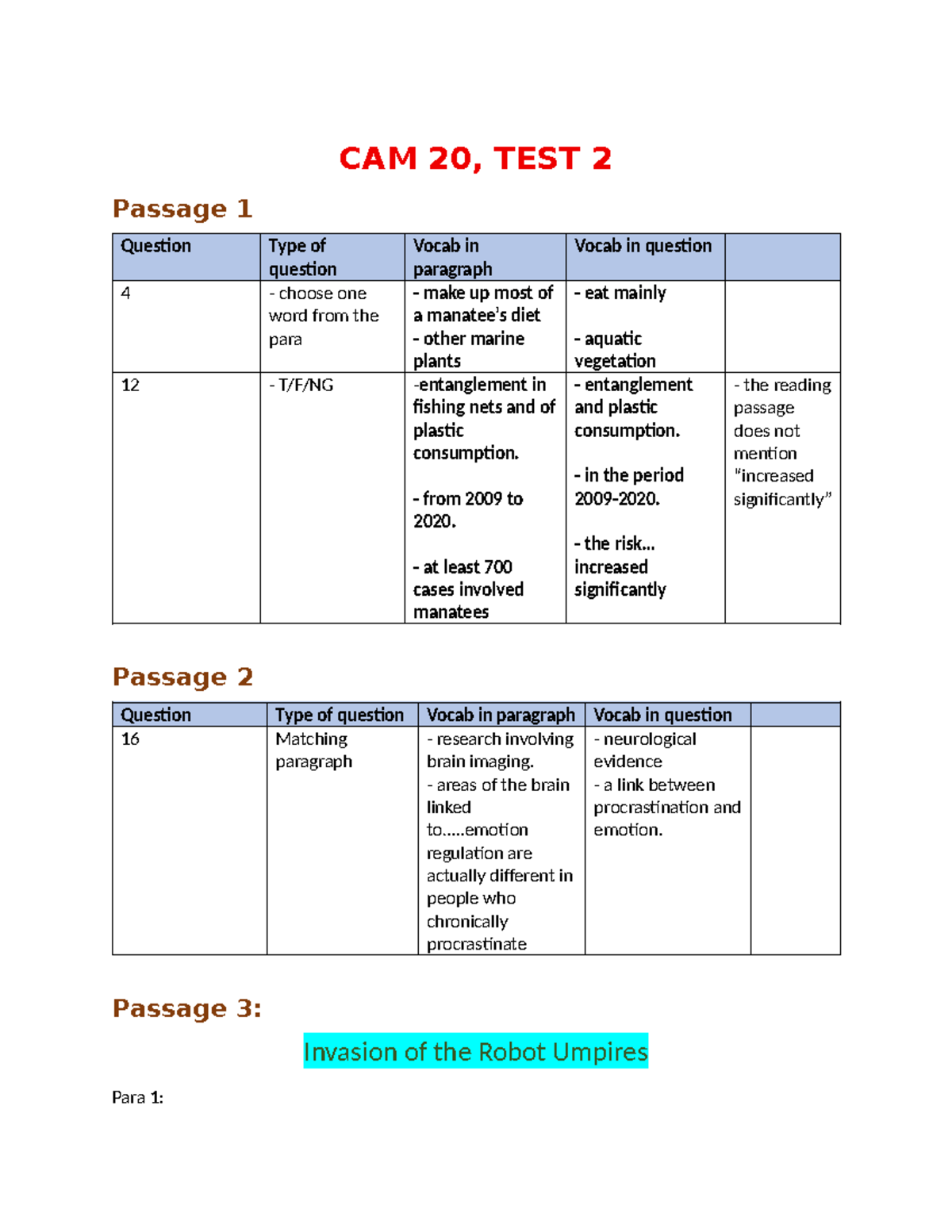 CAM 20, TEST 2 Vocabulary Questions and Passage Analysis - Studocu