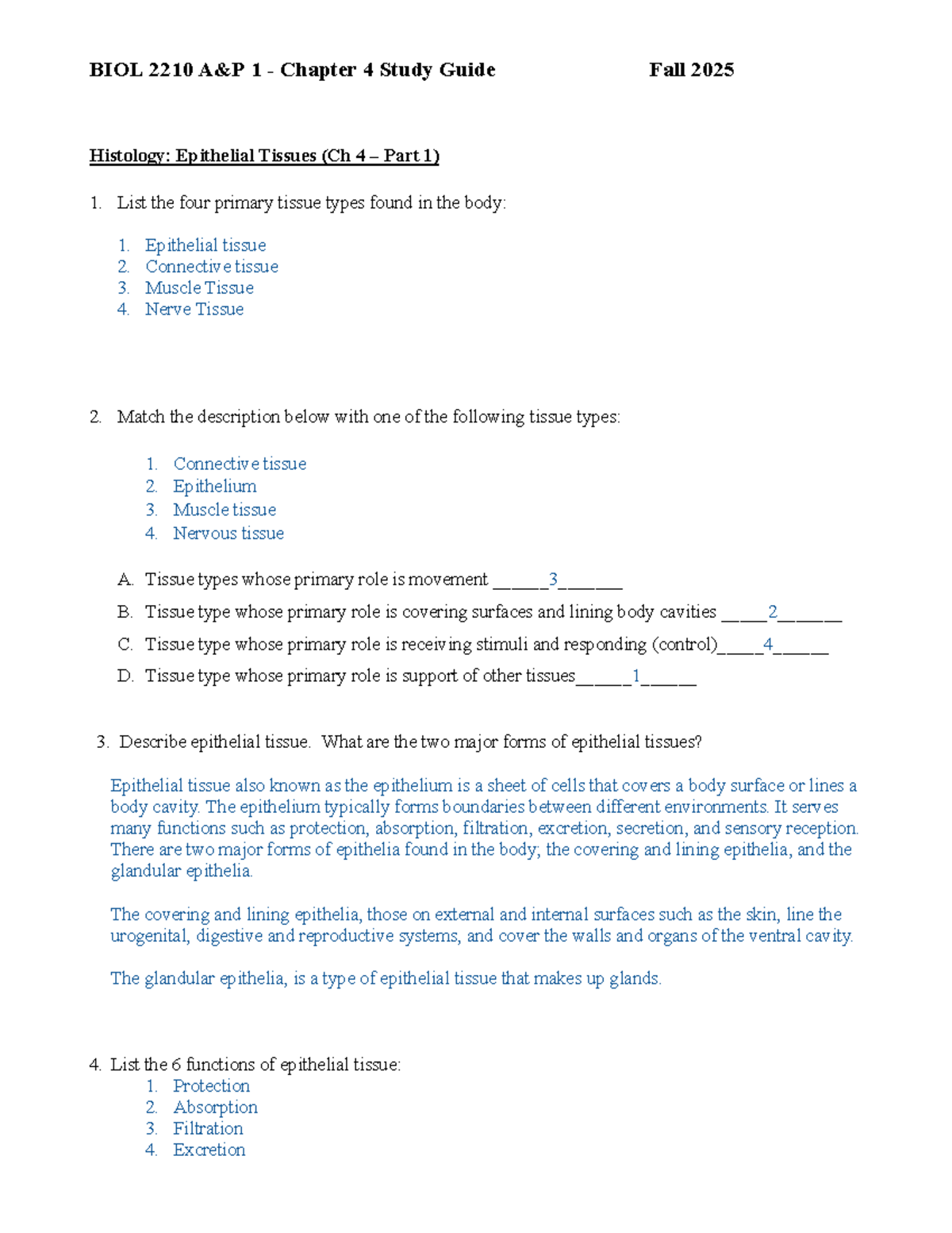 Histology Study Guide: Epithelial & Connective Tissues (BIOL 2210 ...