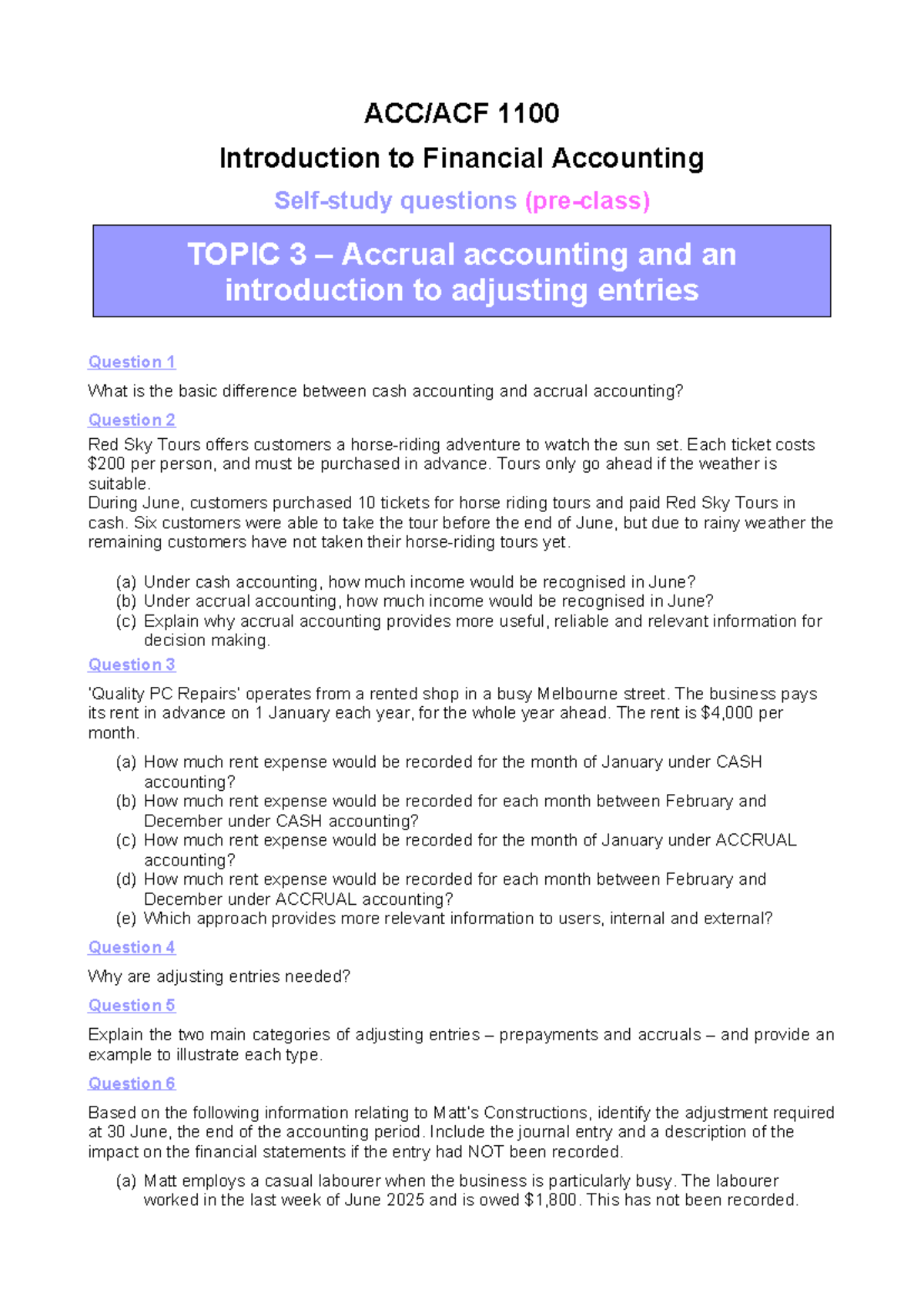 1100 Financial Accounting: Topic 3 Accruals & Adjusting Entries ...