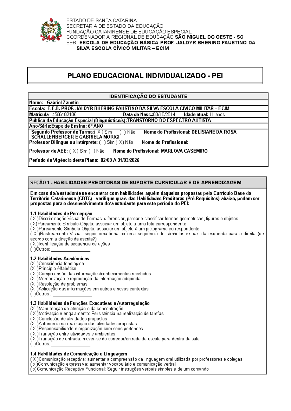 PEI 02 - Plano Educacional Individualizado para Estudante com Autismo ...