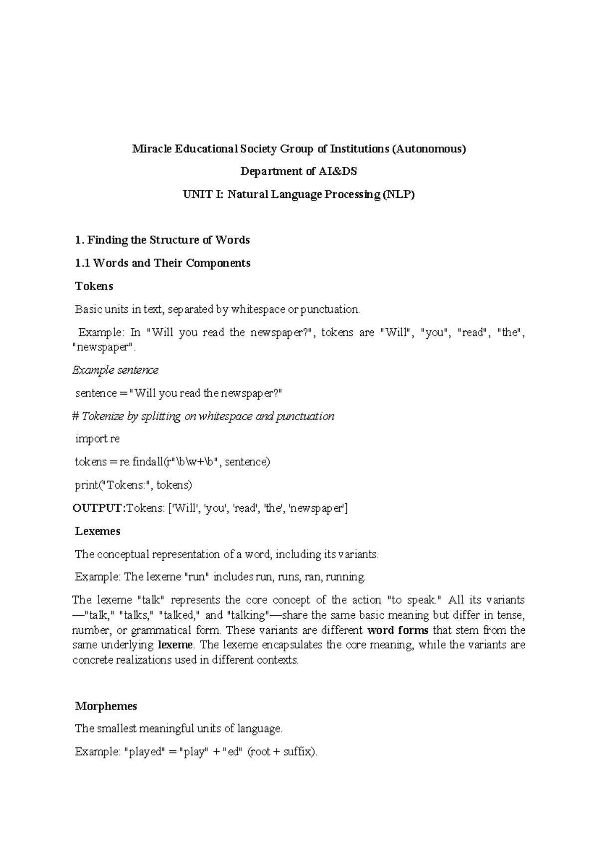 Unit I: Natural Language Processing (NLP) Overview and Key Concepts ...
