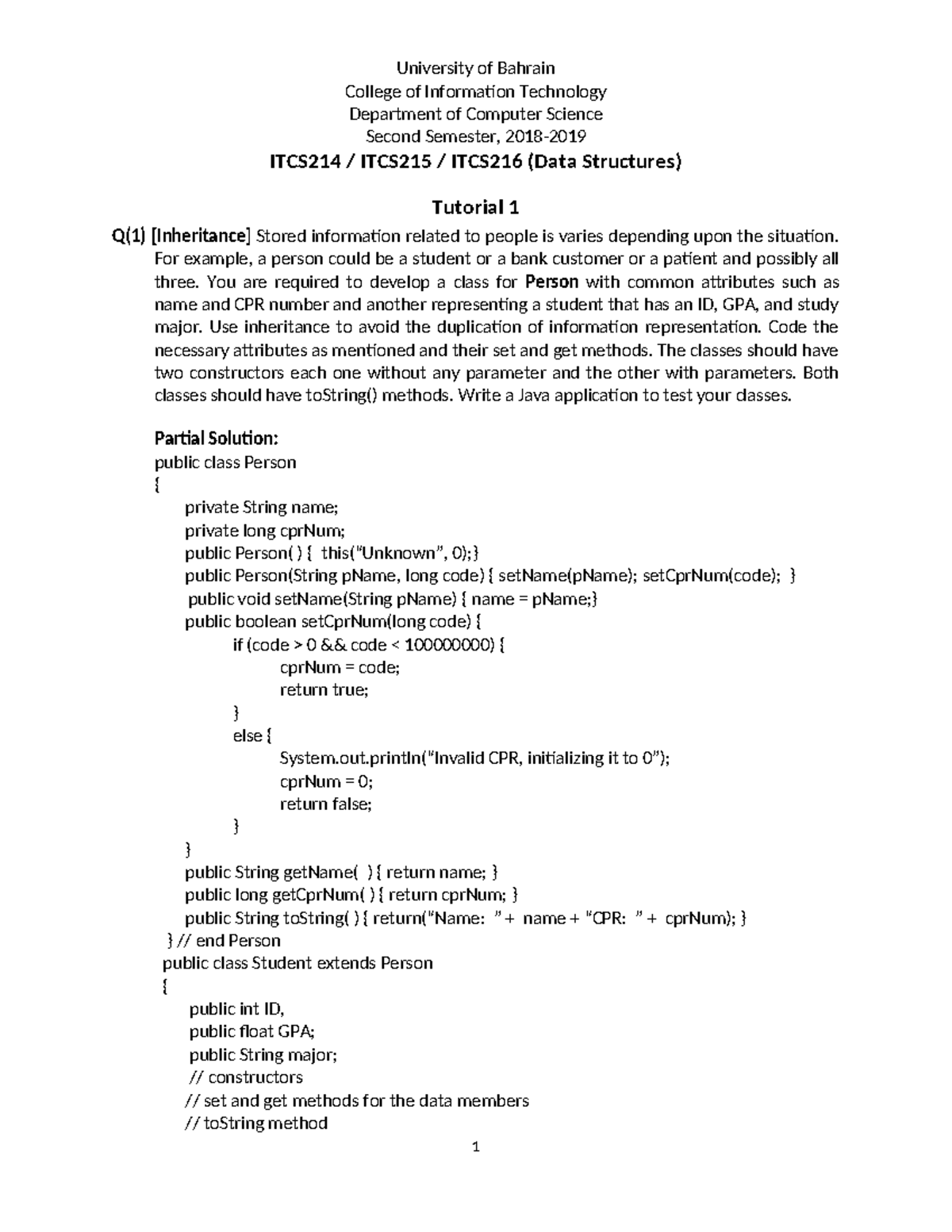 ITCS214 Data Structures Tutorial 1: Class Design and Implementation ...
