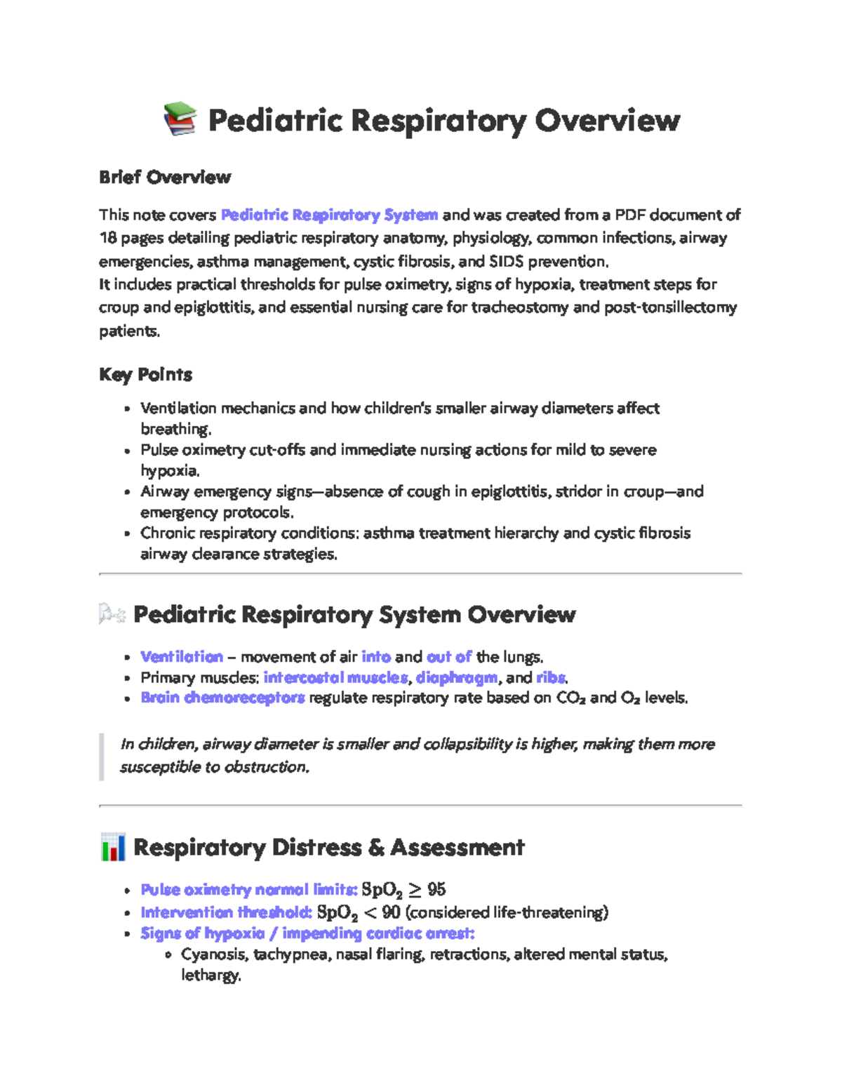 Pediatric Respiratory Disorders Overview (Course Code: PRD 101) - Studocu