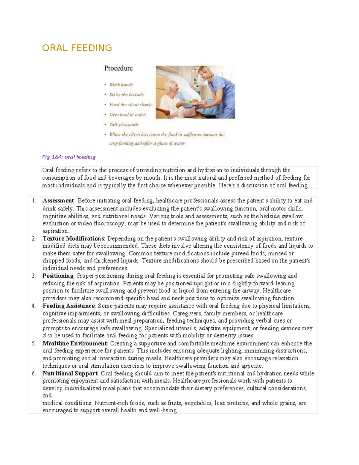 Oral Feeding Oral Feeding Fig 164 Oral Feeding 1 Assessment Before