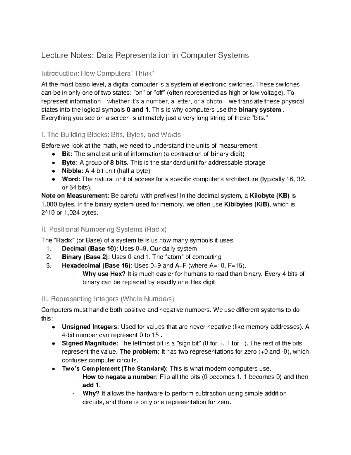 Lecture Notes: Data Representation in Computer Systems - Studocu