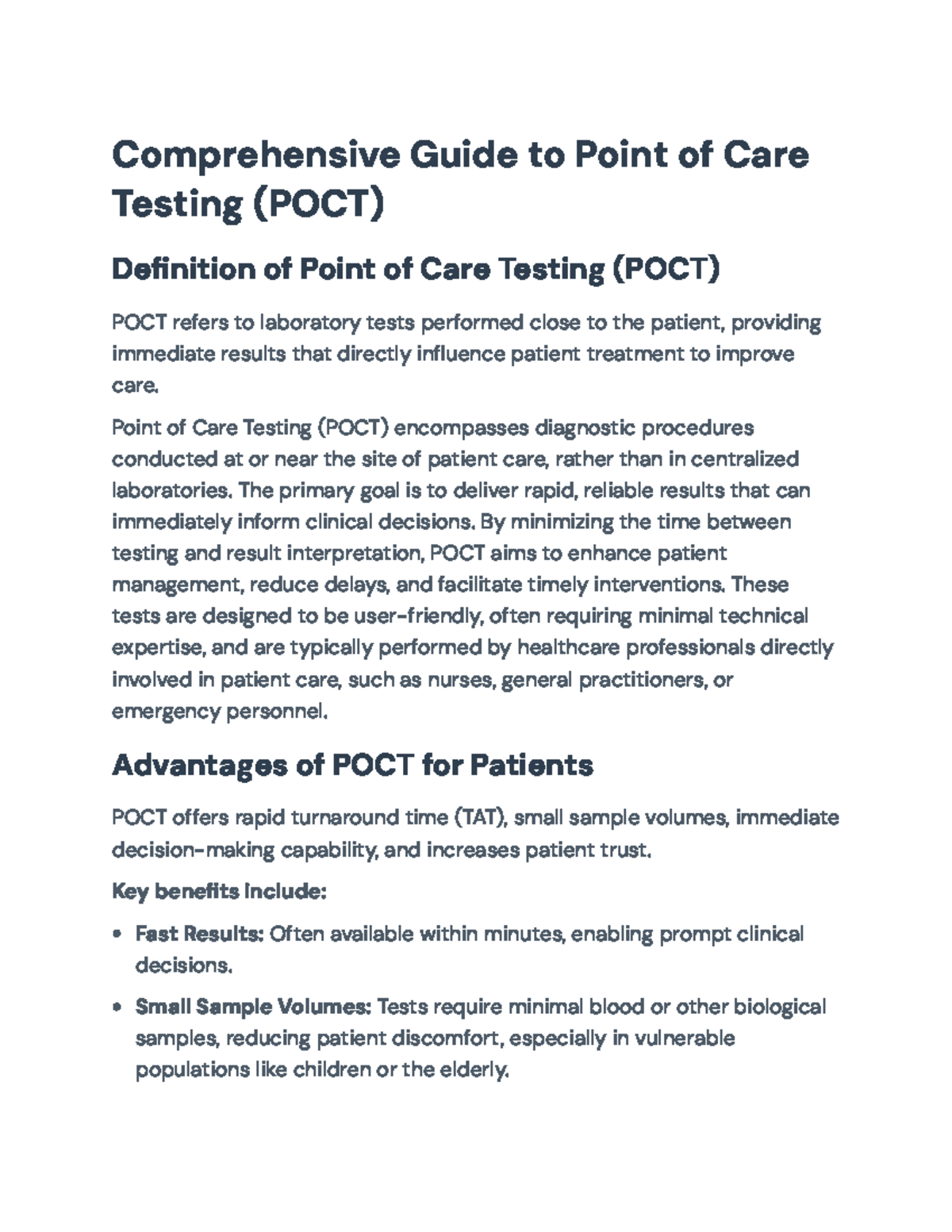 Comprehensive Overview of Point of Care Testing (POCT) and Applications ...
