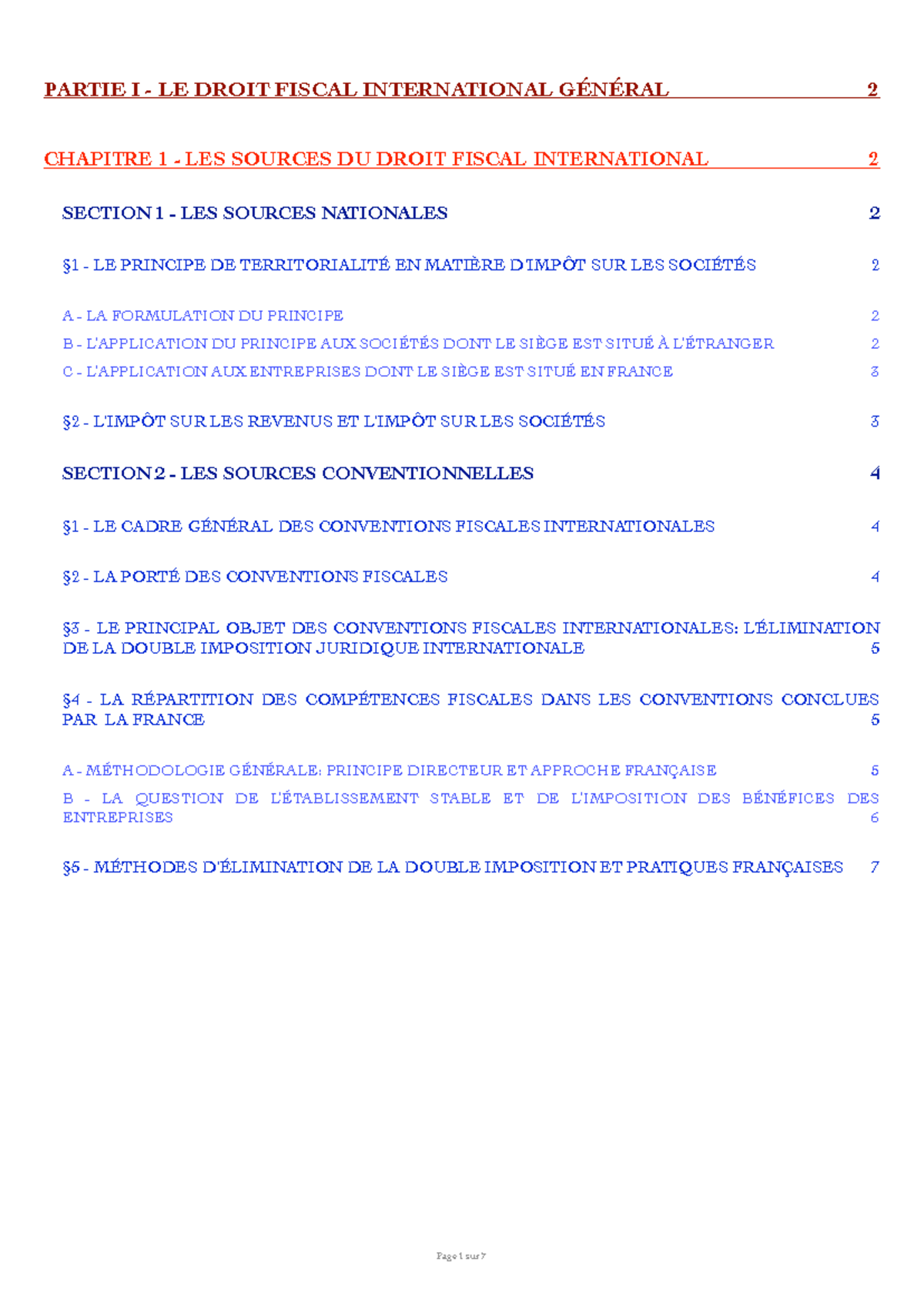 Partie 1 - Chapitre 1 : Les Sources du Droit Fiscal International - Studocu