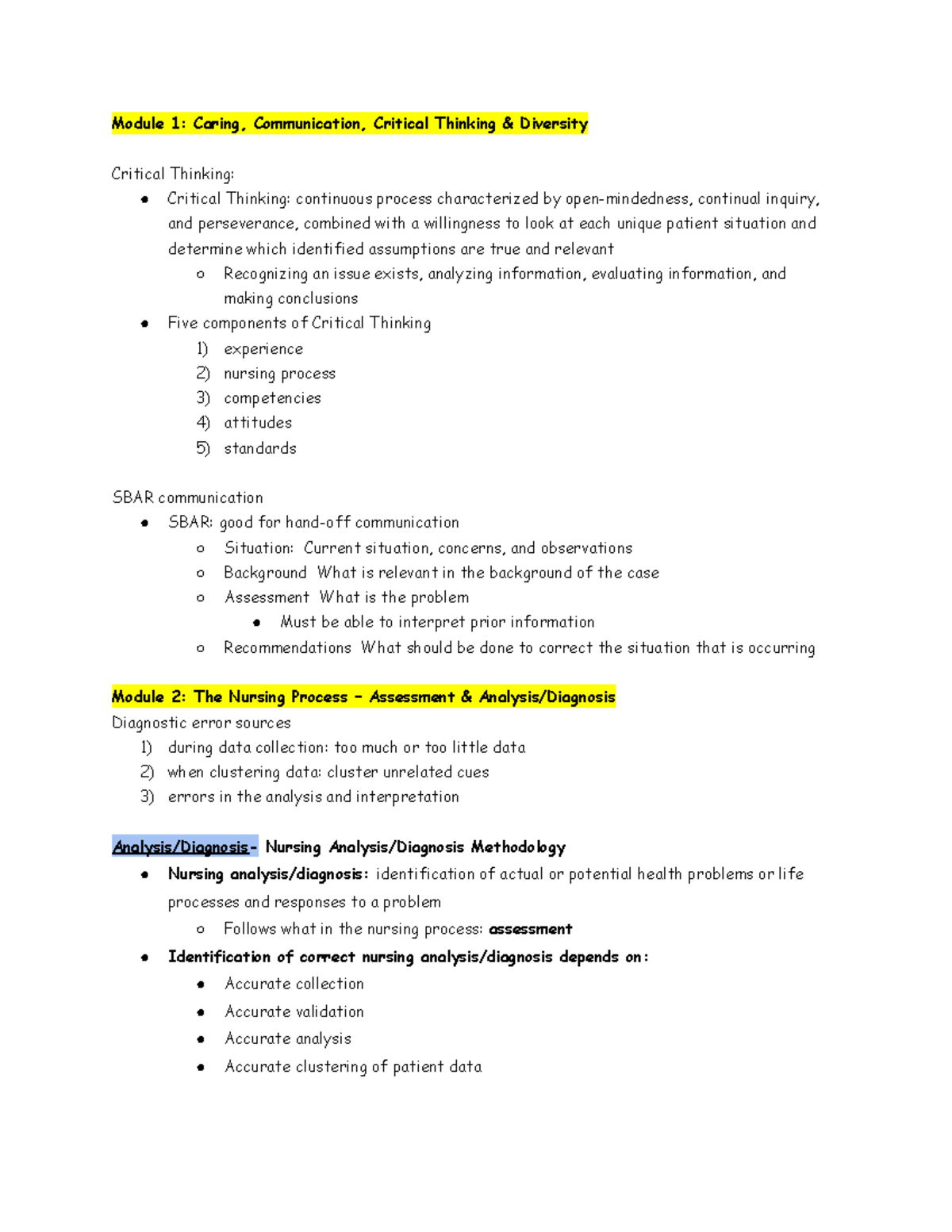NUR 321 Final Exam Study Guide: Critical Thinking & Nursing Process ...