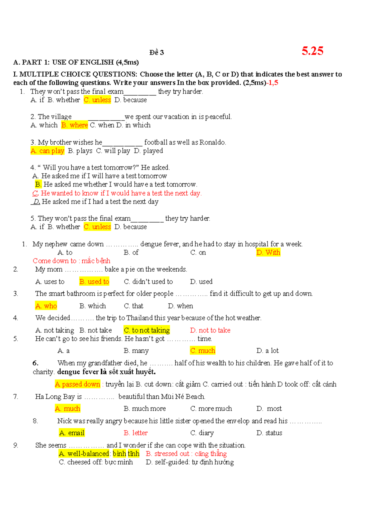 A. PART 1: USE OF ENGLISH - Multiple Choice Questions (Exam 3) - Studocu