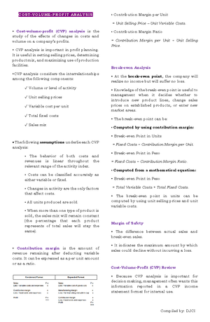 CUP CVP Analysis: Income Statements & Breakeven Calculations - Studocu
