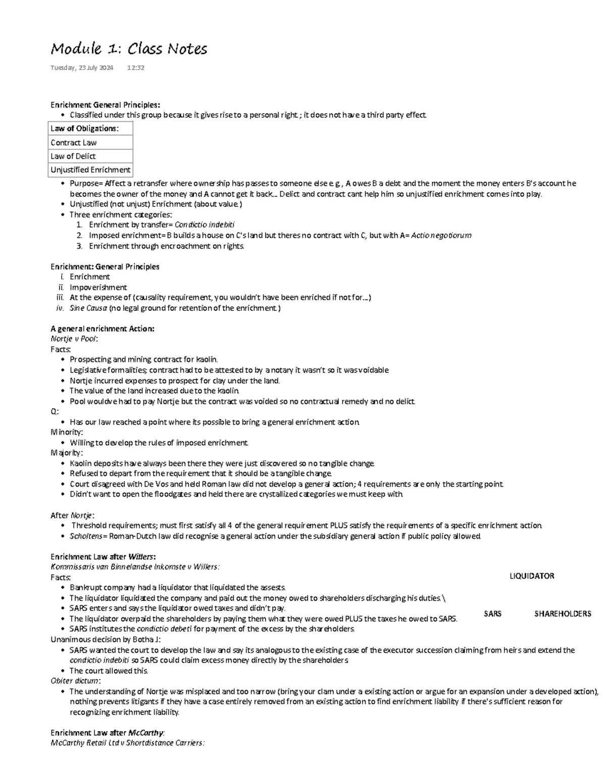 Module 2 Notes - General Requirements for Unjust Enrichment - Studocu