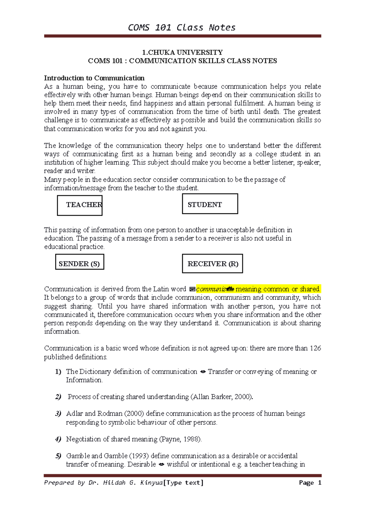 COMS 101: Comprehensive Communication Skills Class Notes 2020 - Studocu