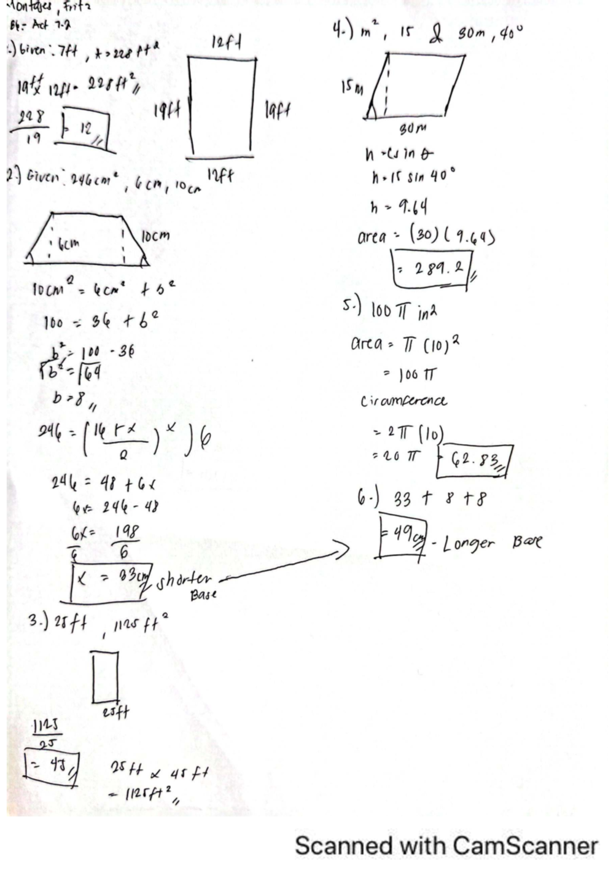 Mathematics 64: Area and Circumference Calculations Notes - Studocu