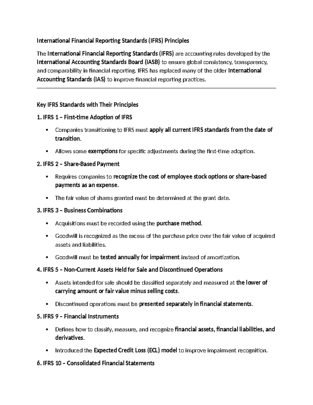 IFRS Principles Overview: Key Standards and Core Concepts - Studocu