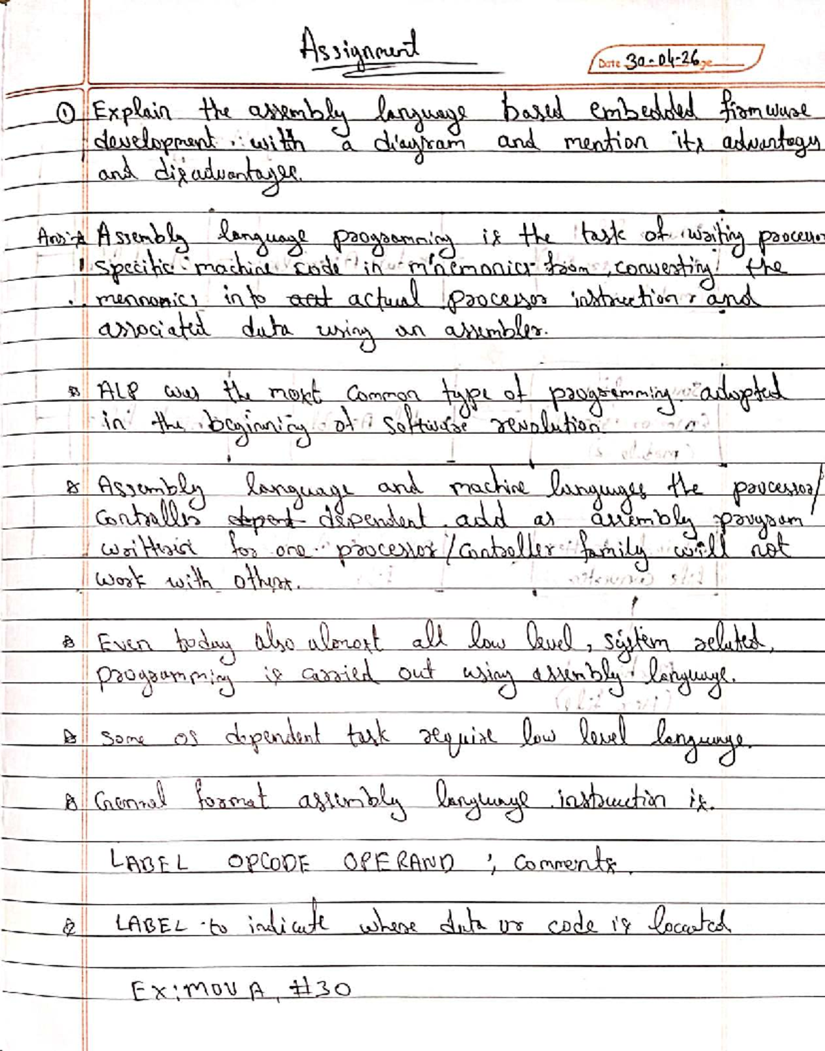 Embedded Systems Assignment - Assembly Language Development Notes - Studocu