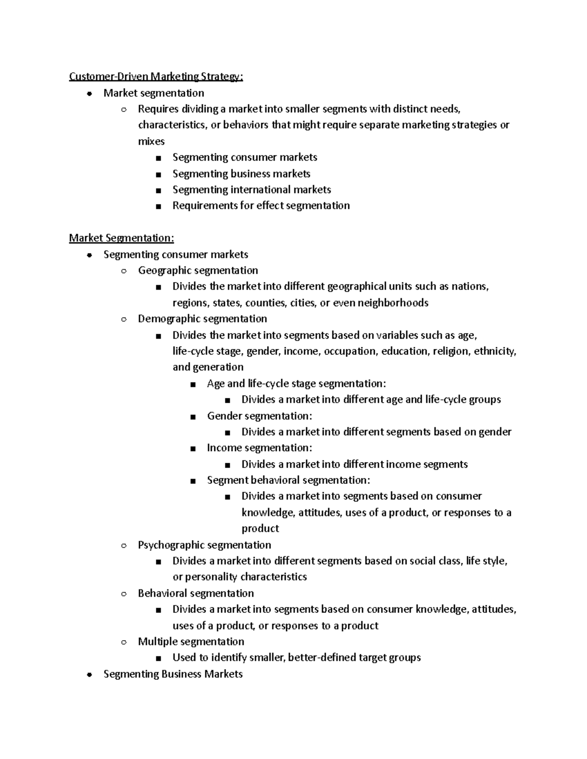 Principles of Marketing Notes - Customer-Driven Marketing Strategy ...