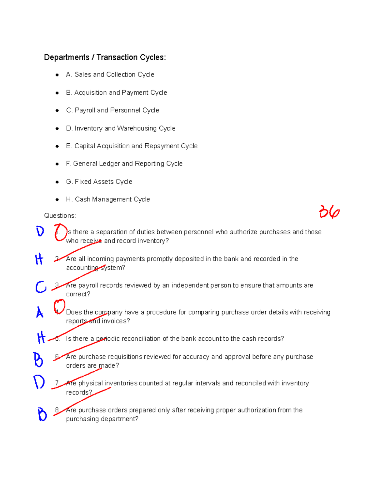 Midterm Exam: Departments Transaction Cycles & Internal Controls - Studocu