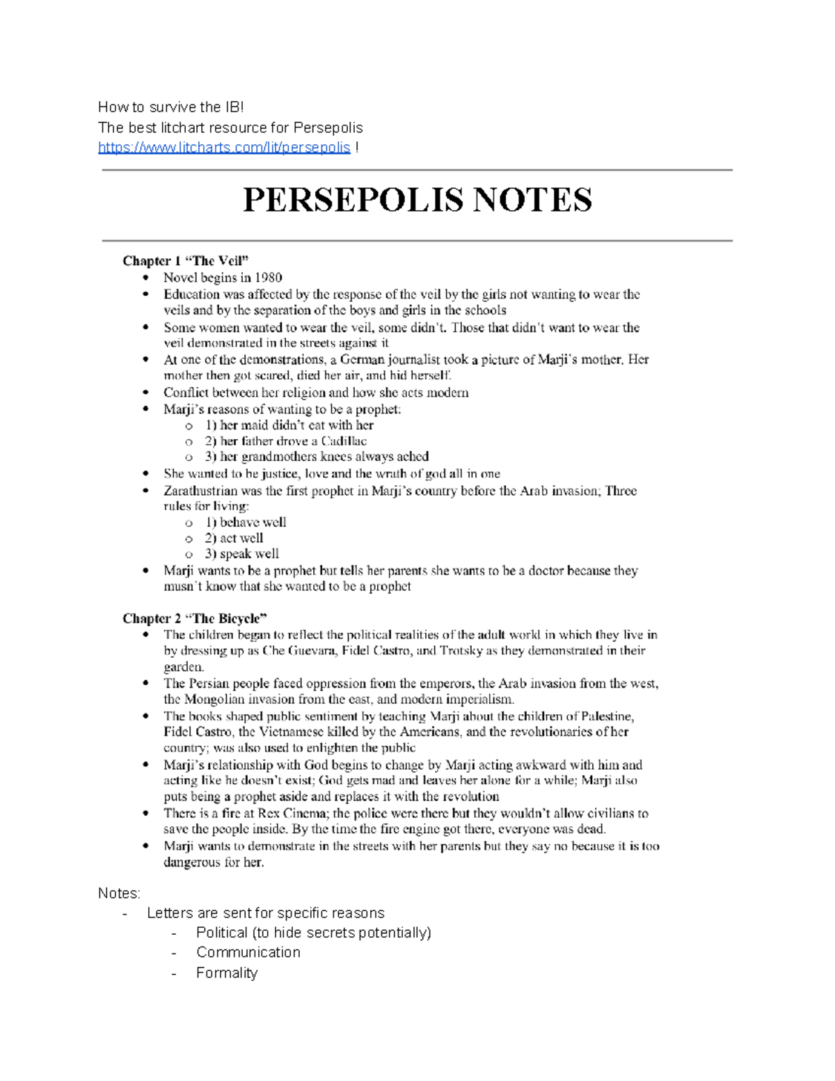Persepolis: Detailed Notes on Themes & Analysis (IB Class) - Document Preview