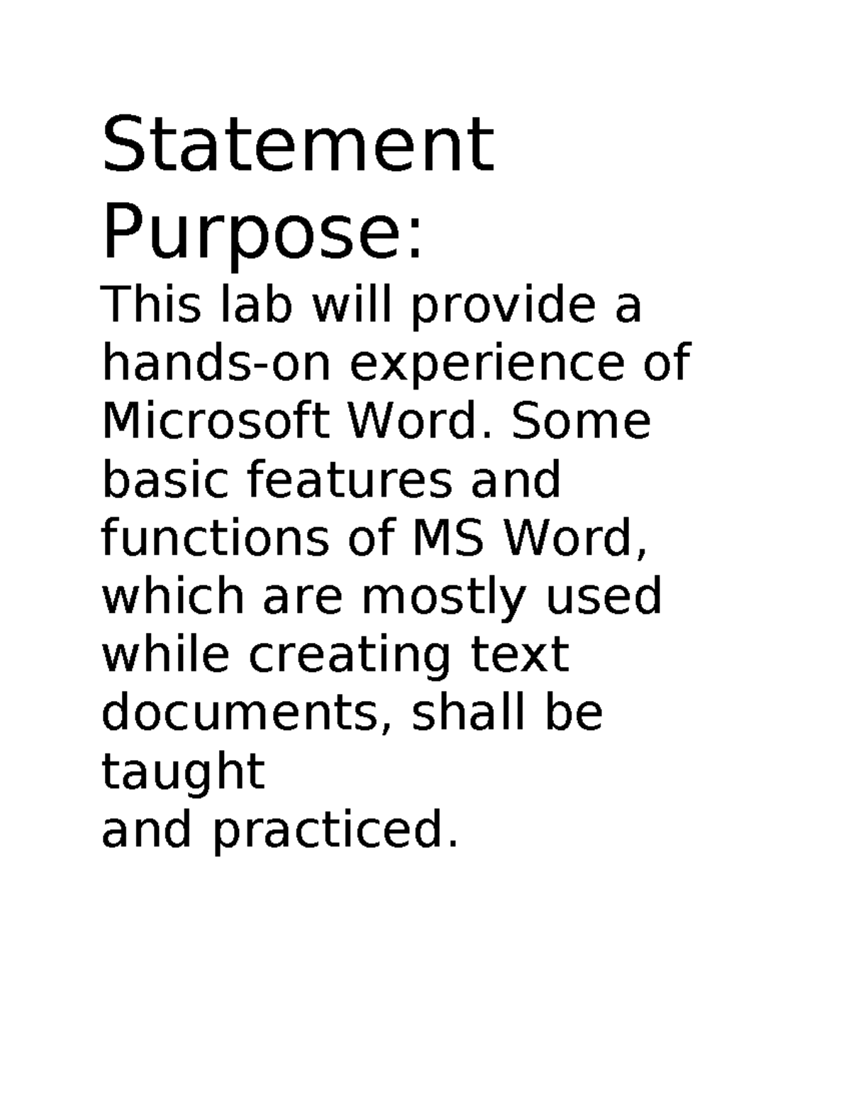 Lab Manual for ICT 101: MS Word Basics and Activities - Studocu