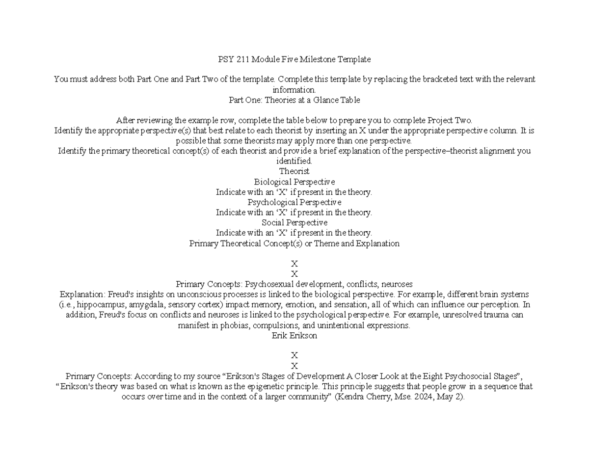 PSY 211 Module Five Milestone Template - PSY 211 Module Five Milestone ...