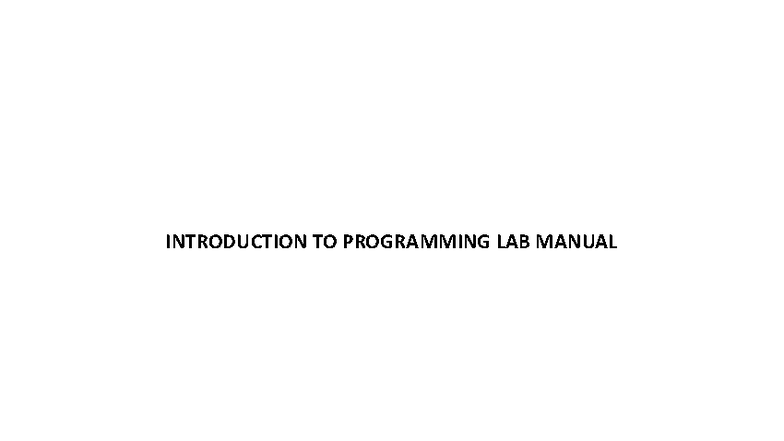 Lab Manual for Intro to Programming (DSC) - Labs 1 to 7 - Studocu