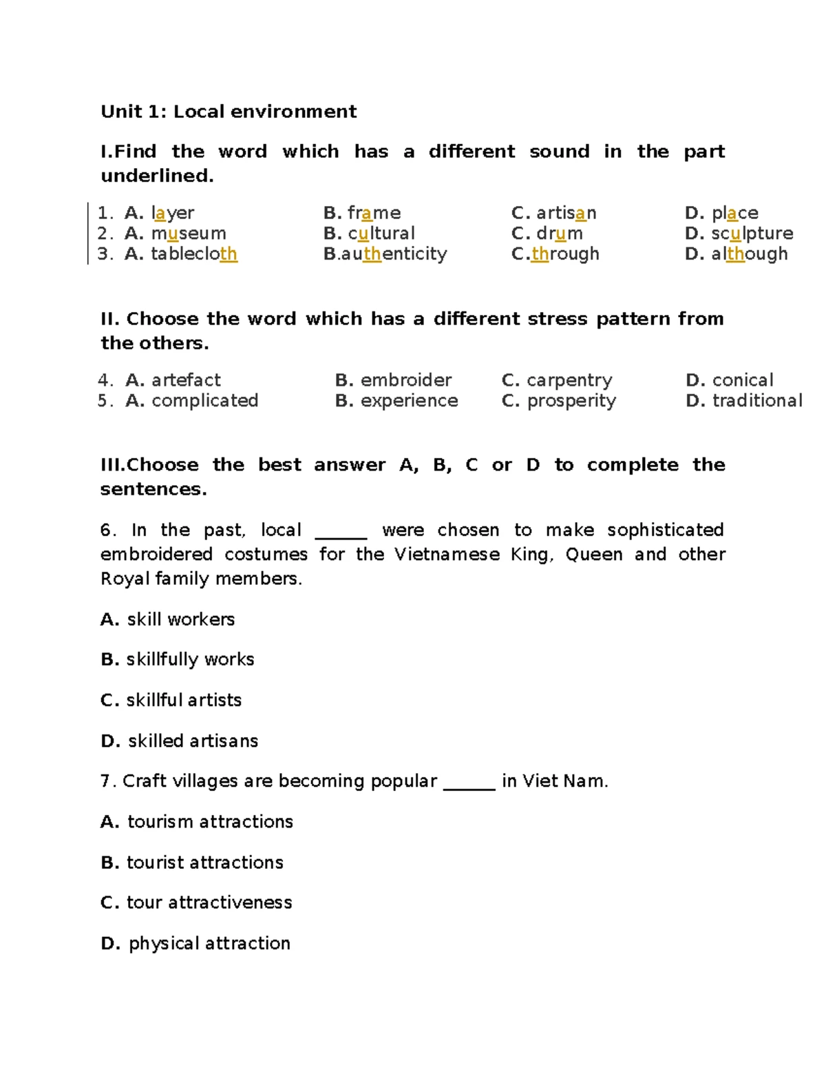 CHECK YOUR VOCABULARY Unit 1: Local Community Vocabulary Practice - Studocu