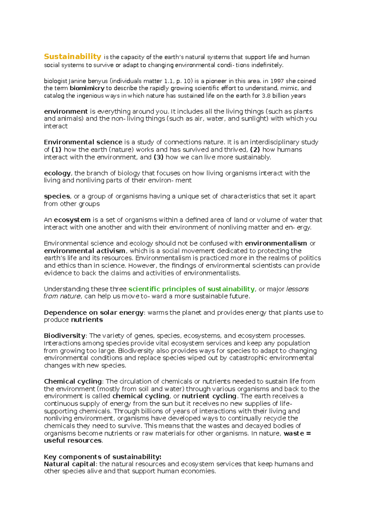 Living in the Environment: Summary of Key Sustainability Concepts ...