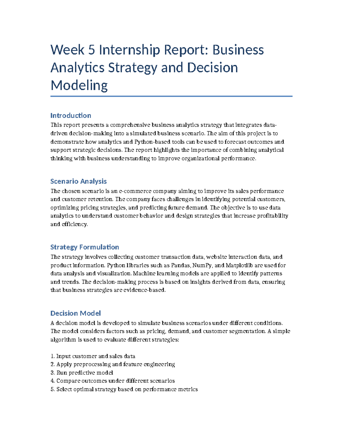Week 5 Internship Report: Business Analytics Strategy & Decision ...