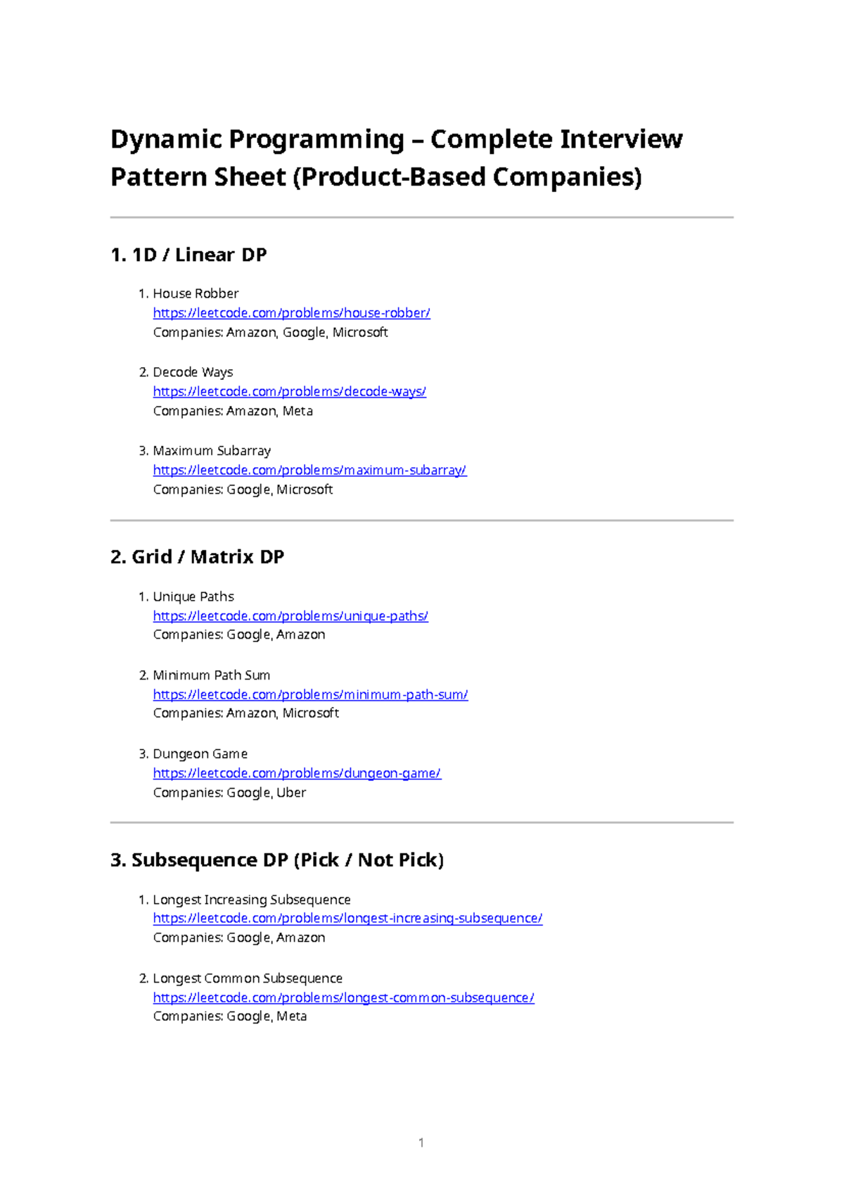 Dynamic Programming Interview Prep Sheet (DP) - Studocu