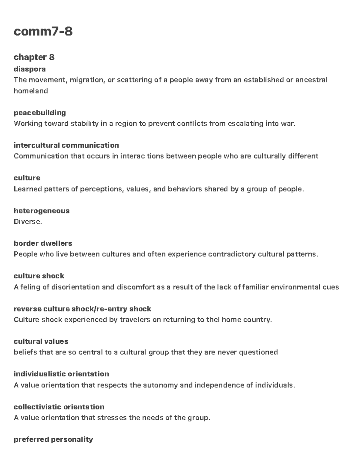 Chapter 7 & 8 Notes: Culture & Communication Concepts (Course Code ...
