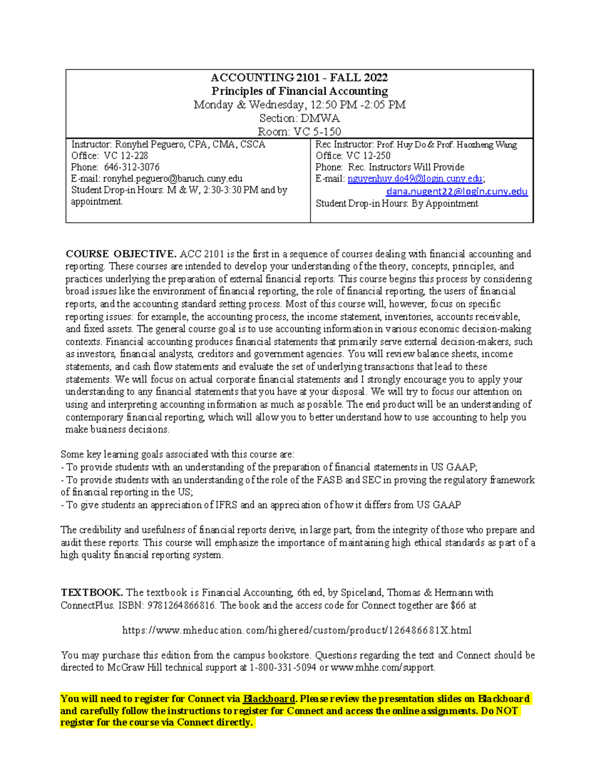 ACC 2101: Financial Accounting Syllabus - Fall 2022 Details - Studocu