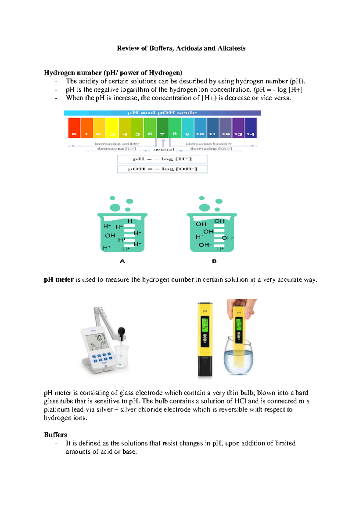 Buffers, Acidosis, Alkalosis: pH Balance Review for BIO 101 - Studocu