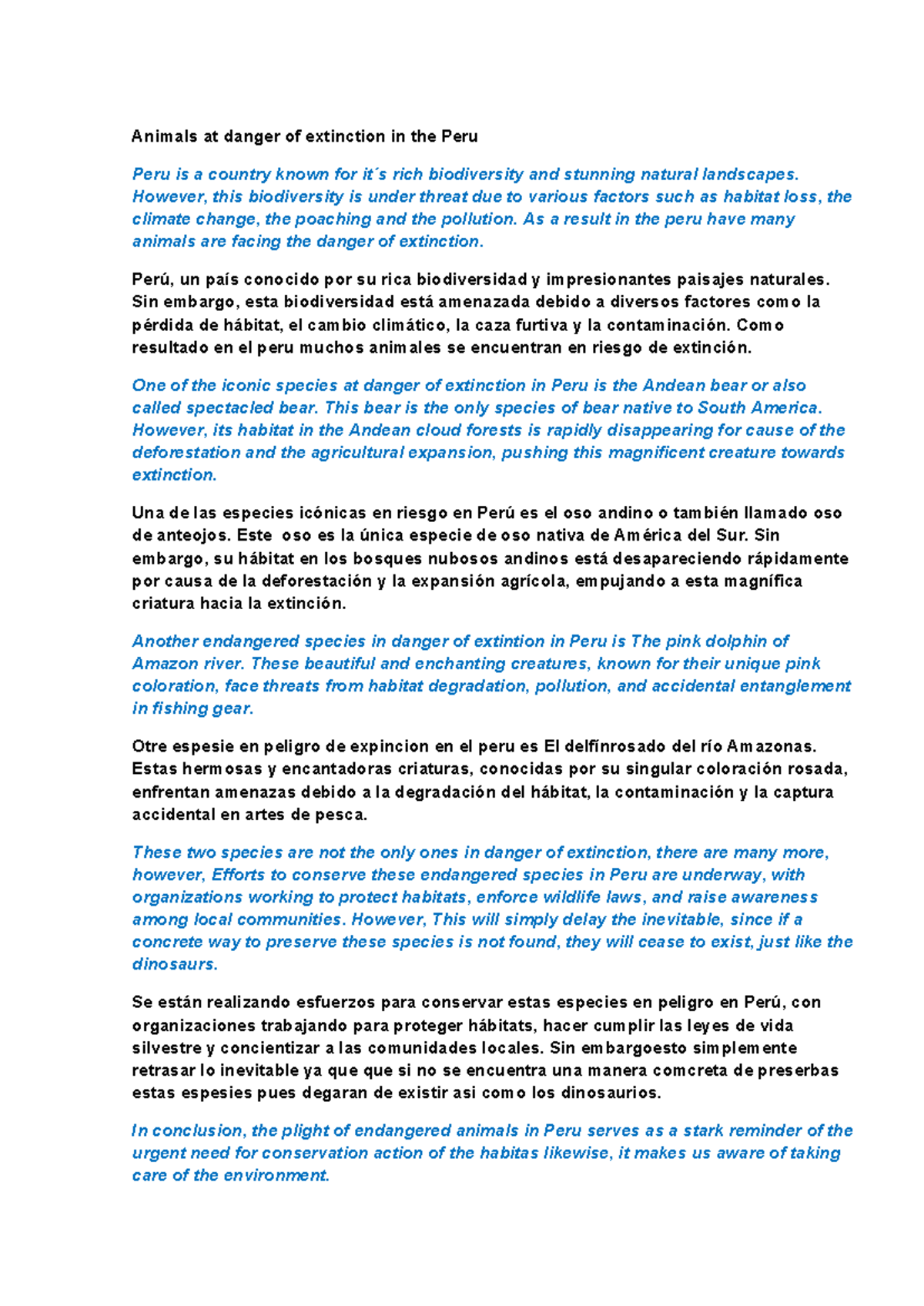 Ingles: Endangered Species in Peru - Conservation Efforts & Challenges ...