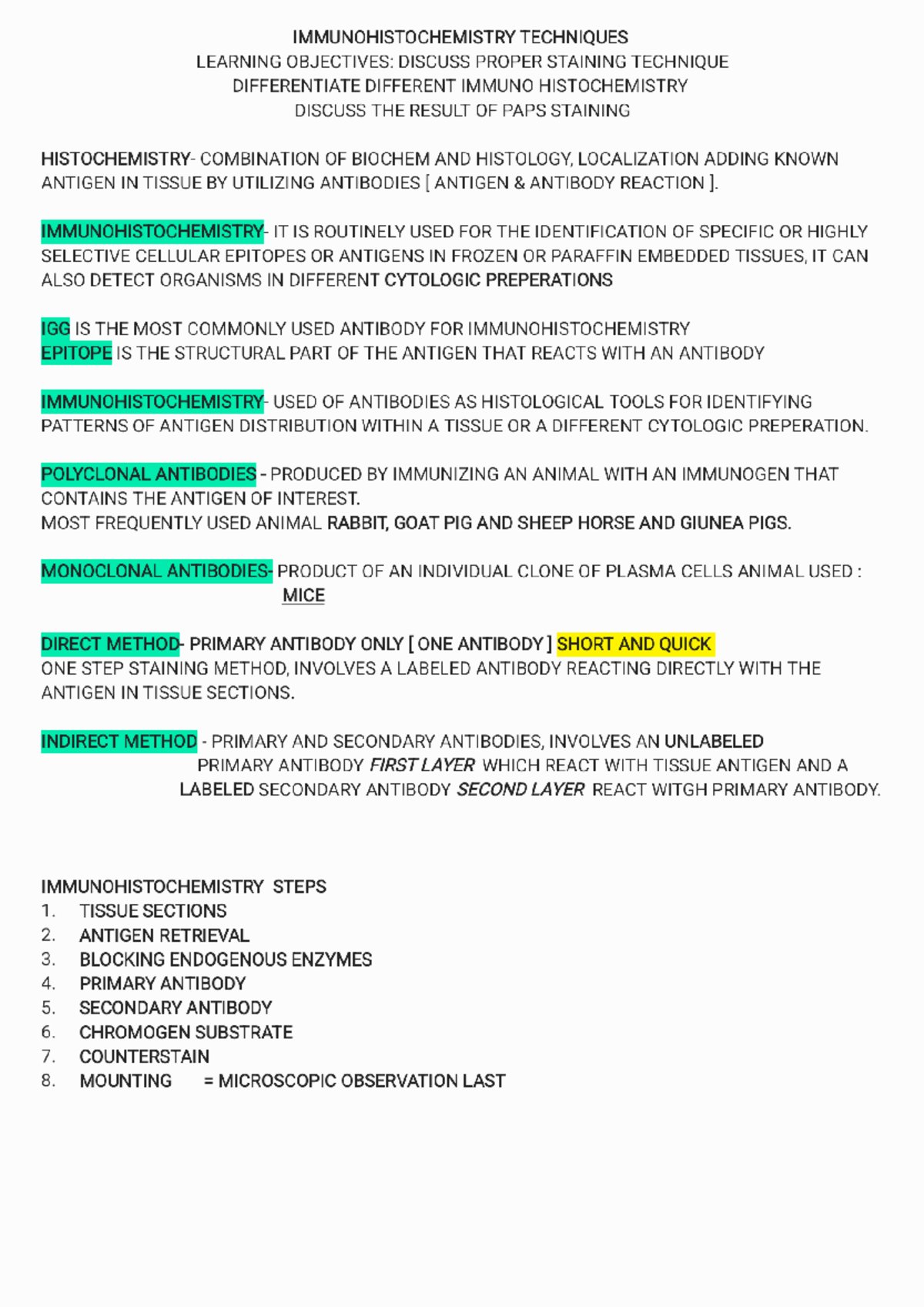 SEMR WEEK 2 Immunohistochemistry Techniques and Learning Objectives - Document Preview