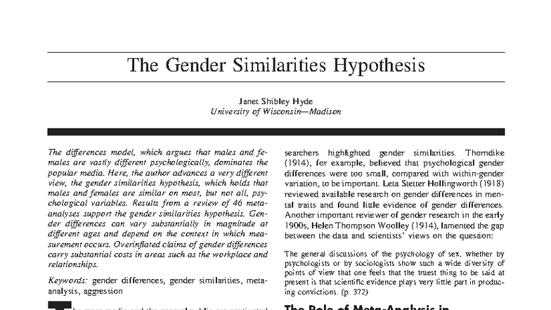 Gender Similarities Hypothesis: A Review of Psychological Evidence ...
