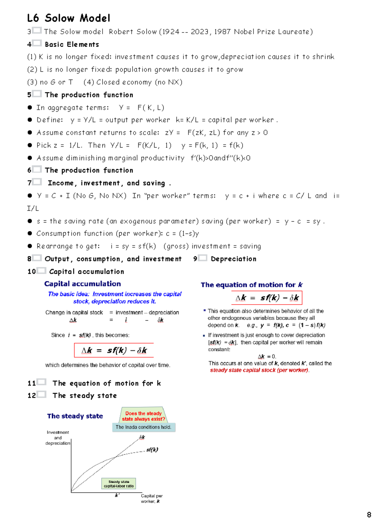 L6 Solow Model: Key Concepts and Dynamics of Economic Growth - Studocu
