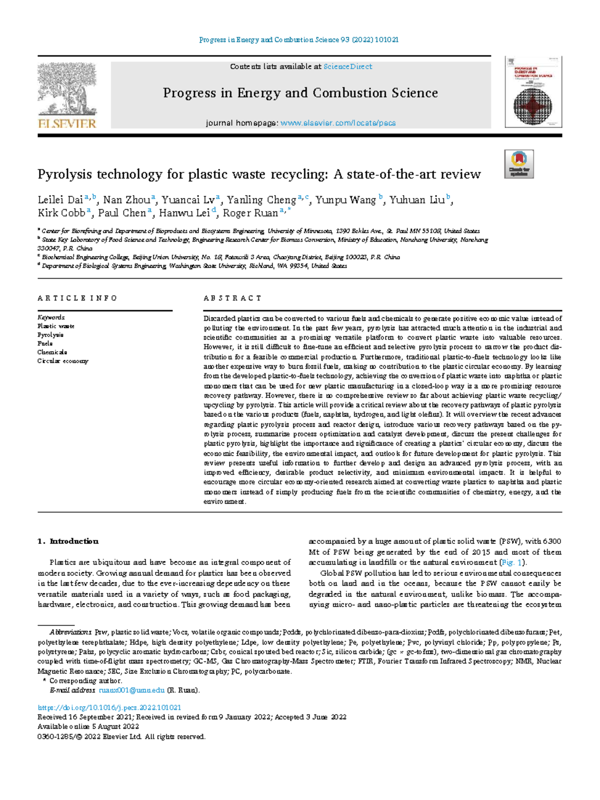 Review of Pyrolysis Technology for Plastic Waste Recycling (ENGR 101 ...