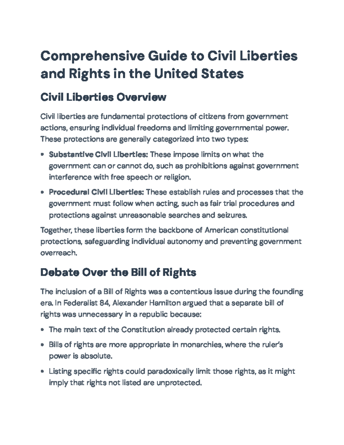 Comprehensive Overview of Civil Liberties & Rights in the U.S. - Studocu