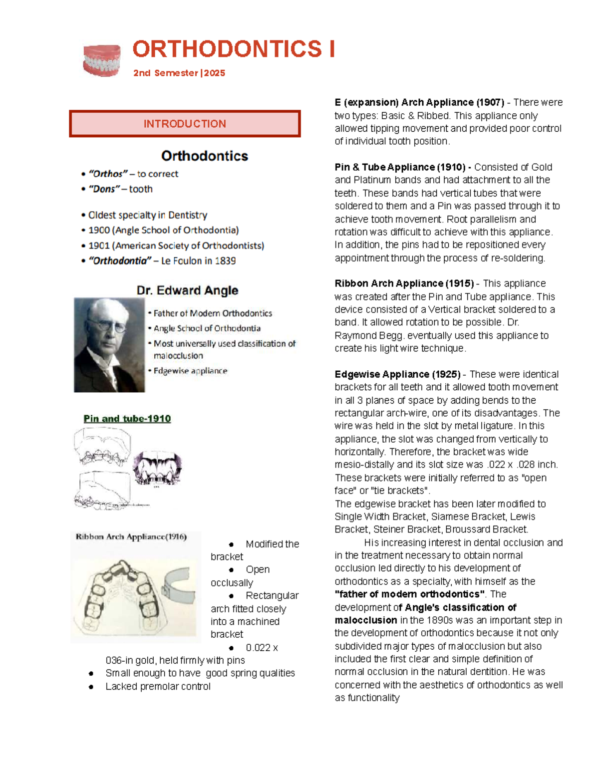 Orthodontics I 2nd Semester 2025: Historical Development of Appliances ...