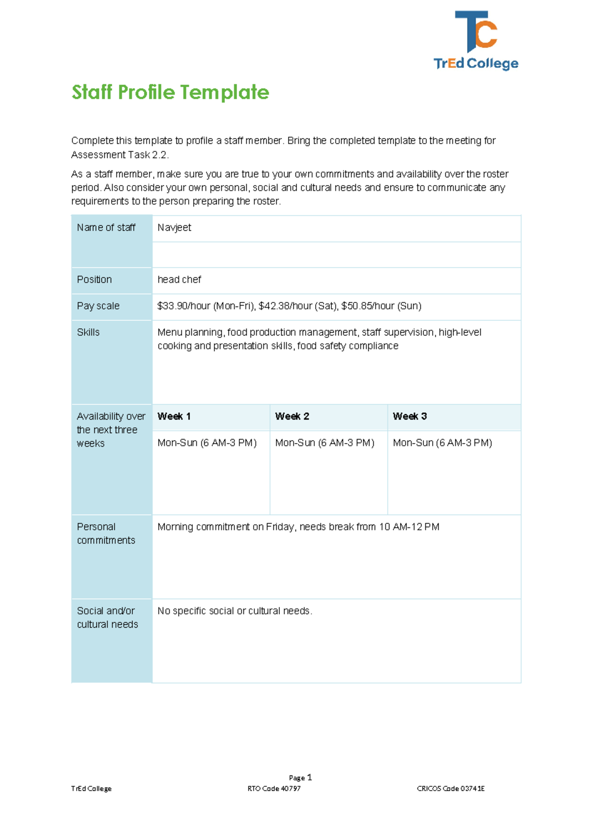 New Staff Profile Template - Staff Profile Template Complete this ...