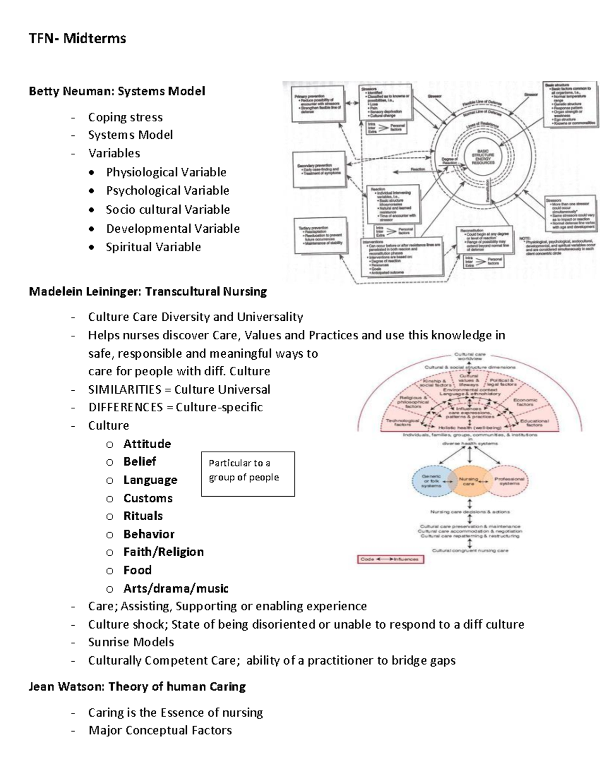 TFN- Midterm Review: Nursing Theories & Models for 1st Year Students ...